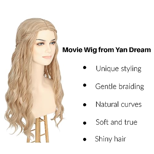 Yan Dream Princess Wig Long Blonde Wavy Hair with Braid Elf Hippie Wigs for Women Cosplay Costume Anime Party