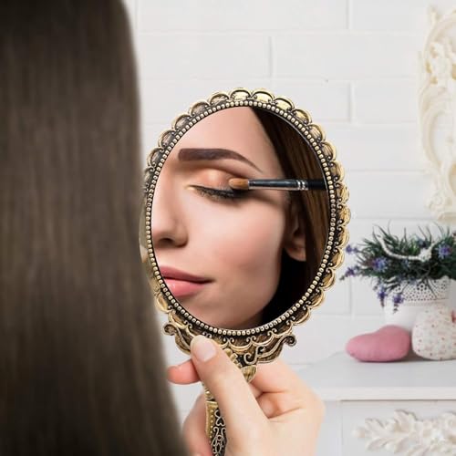 Vintage Handheld Makeup Mirror Brass Gold Floral Design - 48 Pcs