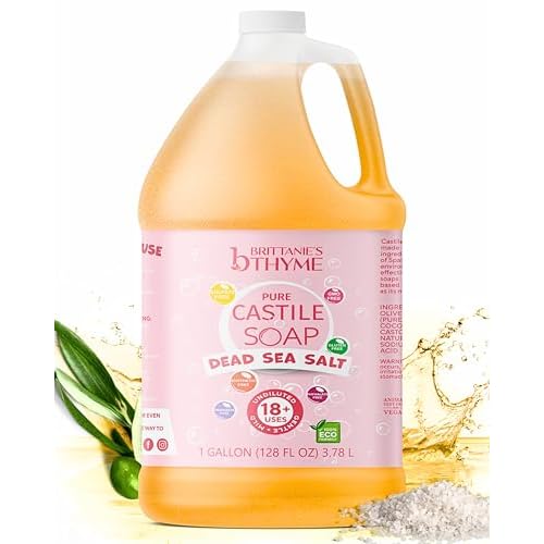 Brittanie's Pure Organic Castile Liquid Olive Oil Soap Refill, Dead Sea Salt, 1 Gallon | Face, Body Wash, Dishes, Pets & Laundry | Vegan & Gluten Free Non-GMO