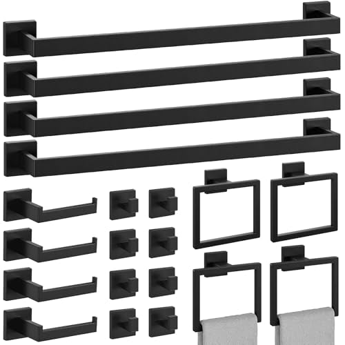 Matte Black 26 Inch 20-Piece Bathroom Accessories Set with Stainless Steel Towel Racks