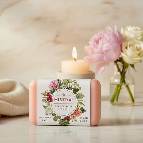 Mistral Lychee Rose French Triple-Milled Bar Soap - 2 x 7 oz, Vegan Natural Skin Care