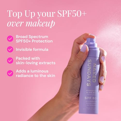 Naked Sundays Hydrating Glow Sunscreen Mist SPF 50 - Travel Size 75ml - Clear, Hydrating SPF Spray