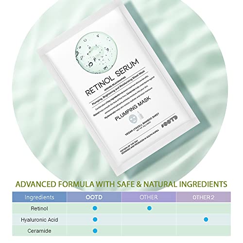 #OOTD Intense Rejuvenating Retinal Serum Vegan Sheet Mask [10 Count] Soothing Korean Beauty Bamboo Lycocell Facial Masks Sheets with Retinol, Ceramide, Hyaluronate Formula [ EVE Vegan Certified ]