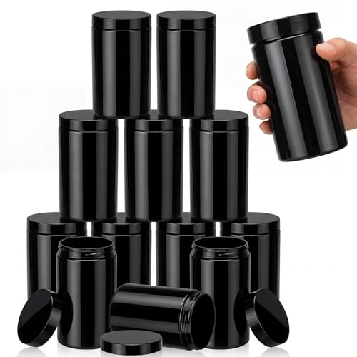 SATINIOR 12-Pack 32 oz Black Plastic Jars with Lids - Reusable Travel Cosmetic Containers for Toiletries, Lotion, Cream, Makeup, Slime, Storage