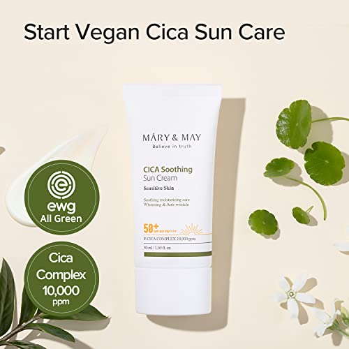 [Mary&May] CICA Soothing Sun Cream SPF50+ PA++++ 1.69 Fl Oz / 50ml | Light Absorption, Non-Sticky SPF, Hydration, No White Cast, Cica Facial, Daily care | Cruelty Free, Vegan