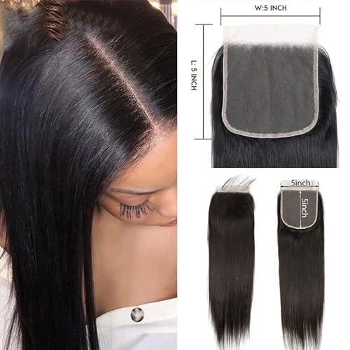 amzhair 5x5 HD Lace Closure Human Hair 12 Inch Straight Brazilian Virgin Pre-Plucked