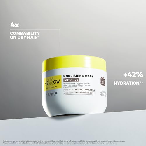 Alfaparf Milano Yellow Professional Nutritive Nourishing Mask for Dry Hair - Powered by Argan & Coconut Oils - Designed for Deep Nourishment (16.9 fl oz / 500ml)