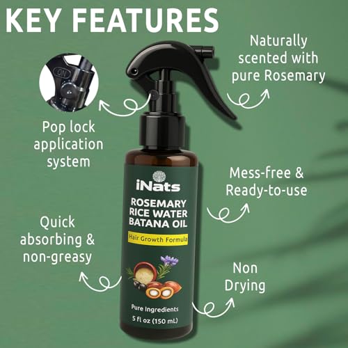 iNats Rosemary Water Spray for Hair Growth - 5 Fl Oz, Nourishing Hair & Scalp