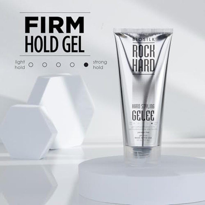 BioSilk Rock Hard Gel, Firm-Hold Hair Gel for Long-Lasting Styles, Shapes, Defines & Adds Shine, Sulfate-Free, Paraben-Free, Cruelty-Free, 6?Oz