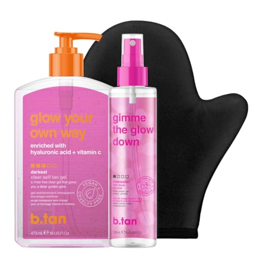 B.TAN Dark Self Tanning Gel & Face Mist Kit with Mitt - Ultra Dark Gradual Tan