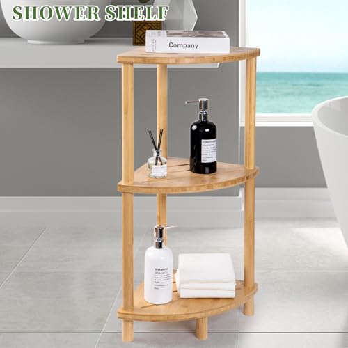Corner Shower Caddy Stand - Bamboo Bathroom Organizer with Anti-Slip Feet - Water-Resistant & Space-Saving - Shower & Kitchen Storage - Shower caddy-022