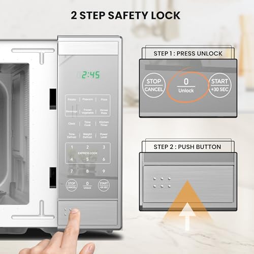 Compact 0.7 Cu Ft Microwave Oven 700W with Pre-Set Cooking Functions