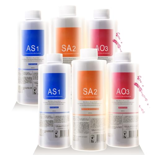 Hydrate Solution for Facial Machine Hydrogen Oxygen Professional, AS1 SA2 AO3 Solution Serums for Hydration Face Cleaning, Face Skin Care, Hydrating, Exfoliate 400ml/6pcs