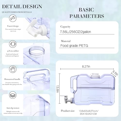 Blue 2 Gallon Refrigerator Water Dispenser 4 Pack - Spill-Proof Drink Bottles