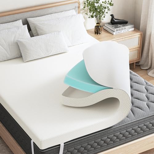 Sweetcrispy King Memory Foam Mattress Topper 2 Inch Gel Infused, White