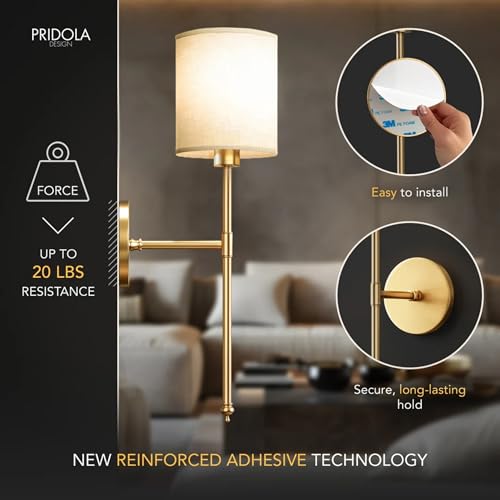 Set of 2 Wireless Wall Sconces with Rechargeable LED Bulbs - Vintage Gold Finish