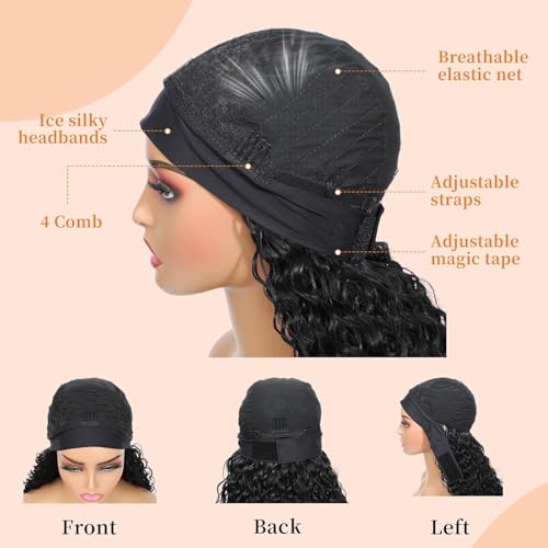 PREMPO Black Afro Curly Headband Wig 22 Inch 180% Density Synthetic Half Wig
