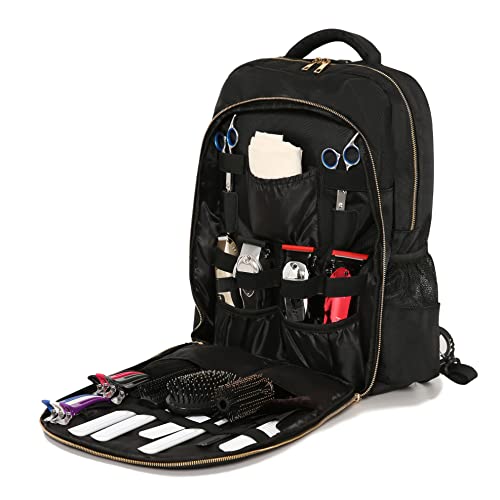 Travel Bag for Clippers and Supplies Large Case Organizer for Barbers Large Portable Backpack Bag for Hairstylists Tools (BLACK WITH USB)