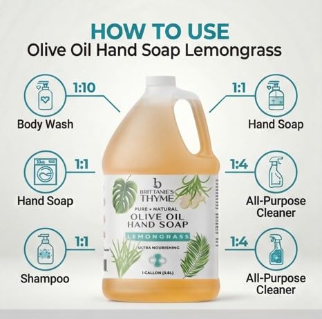 Castile Liquid Soap with Lemongrass – 128 Fl Oz / 1 Gallon (Pack of 1)