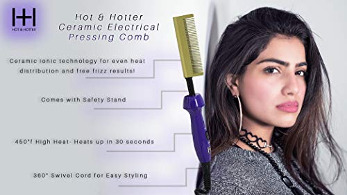 Hot & Hotter Ceramic Hair Pressing Comb - Purple & Gold, 450°F, Dual Voltage