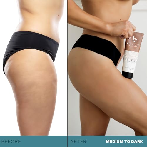 Self Tanner Kit - USA Made with Organic & Natural Ingredients, Tanning Lotion with Glove, Exfoliating Mitt & Kabuki Body Brush, Non Toxic Gradual Tan Lotion, Streak Free & No Orange Tones