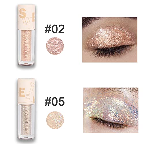 SUAKE Liquid Sparkling Glitter Eye Shadow Sticks ? Crystal Silver Golden Eyeshadow, Eyeliner, Eyelid Shimmer Highlight Makeup, sombra de para ojos,Waterproof Quick-Drying