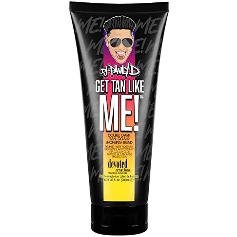Devoted Creations DJ Pauly D Get Tan Like Me! Dark Tanning Lotion ? Double Dark ¡®Tan Goals¡¯ Bronzing Blend ? Remixed with Positively Energizing Antioxidants VIP Color Club Tattoo and Tan Fade Protectors ? 6.78 oz.