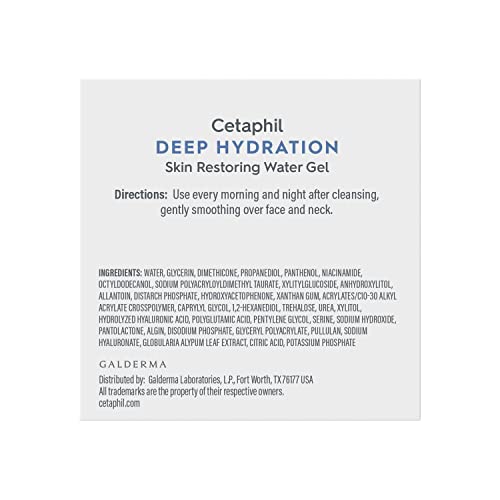 Cetaphil Deep Hydration Skin Restoring Water Gel with Hyaluronic and Polyglutamic Acid, Face Moisturizer, 72 Hour Hydration, For Dry, Dehydrated Sensitive Skin, Fragrance Free, 1.7 oz (Pack of 2)