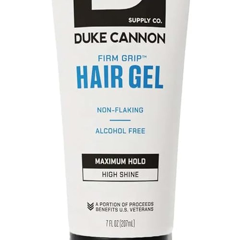 Duke Cannon Firm Grip Hair Gel, 7 oz ? Maximum Hold, High Shine, Alcohol-Free, Water-Based Formula with Coconut Oil & Oat Extract, Ideal for Short to Medium Styles