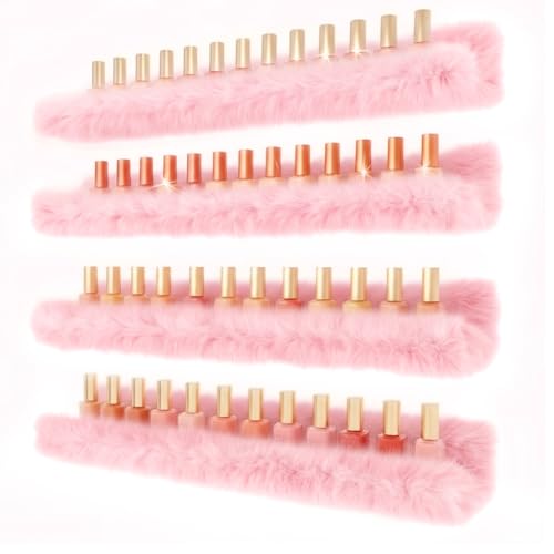 Care&More YJ 15 Inch Nail Polish Shelves, 4-Pack Fuzzy Display Nail Polish Rack for Storing Nail Bottles, Sunglasses, Essential Oils, Plush Soft Pink