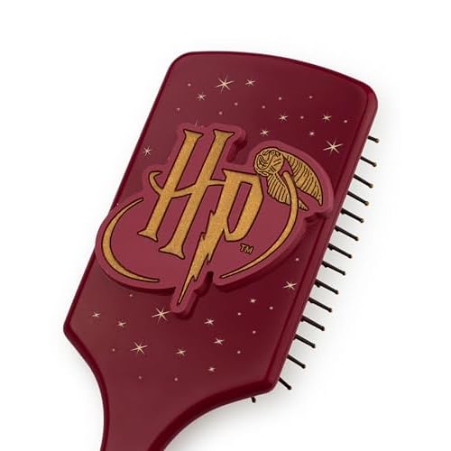 Harry Potter Women's Bobble and Paddle Hair Brush and Scrunchie Set | Adults Striped Print Brush with 3D Logo in Burgundy