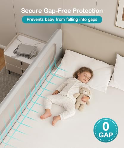 White 71-Inch Foldable Toddler Bed Rail with Double Crossbar Safety Guard – Hiravion