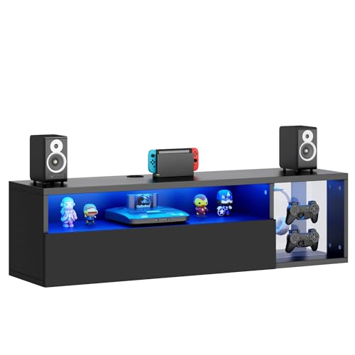 40-Inch Black Floating Wall-Mounted LED TV Stand with Lights - SogesPower