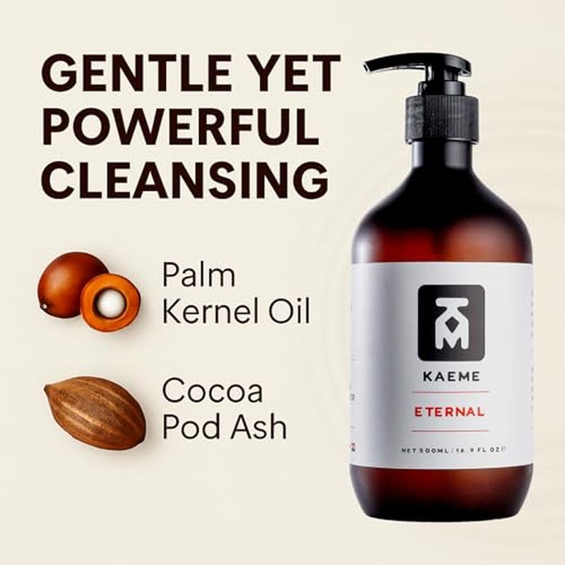 KAEME.COM ETERNAL African Black Soap Body Wash-Deep Cleansing & Moisturizing With Natural Antioxidant,Antifungal Hydrating Formula for Sensitive, Acne-Prone Skin,Sulfate,Paraben Free(500mL /16.9Fl oz)