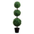 Nearly Natural 4 ft Artificial Triple Ball Boxwood Topiary Tree with Pot - Green