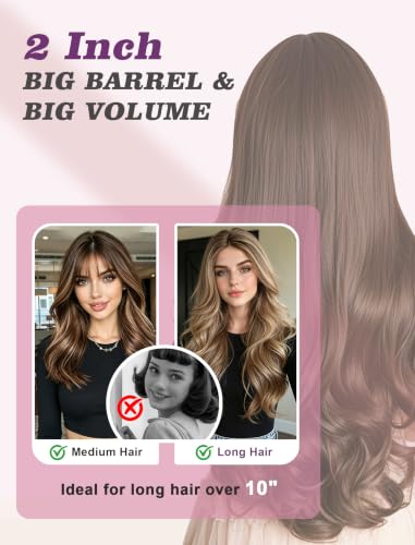 Large 2 Inch Curling Iron for Big Waves - Pink, Dual Voltage with European Plug Adapter