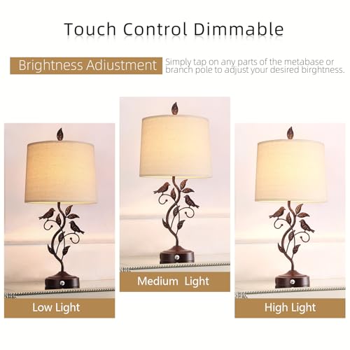 27-Inch Set of 2 Touch Farmhouse Table Lamps with Bronze Finish & USB Ports