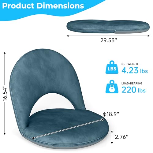 Cuzobro Blue Foldable 5-Position Floor Chair for Kids & Adults, Indoor Outdoor Seating