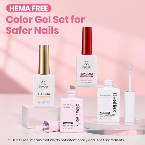 Beetles Pastel Gel Polish Set - Petal Ivory, 4Pcs White & Pink Gel Nail Polish with Base Coat Top Coat, Soak Off UV LED Lamp French Nails Art for Spring Nails Complete for Beginner & Professional