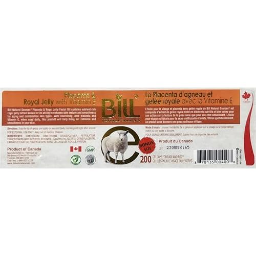 Lamb Placenta & Royal Jelly with Vitamin E Facial Oil, 200 Gelcaps, Bill Natural Sources