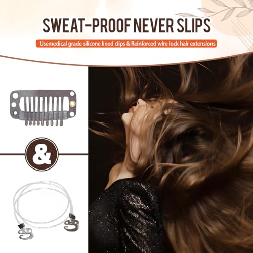 Ash Brown 12 Inch Real Human Hair Invisible Wire Clip-In Extensions - 70G