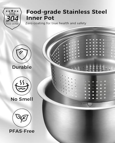 Novaspark Small 6-Cup Stainless Steel Rice Cooker with Timer - Warm White