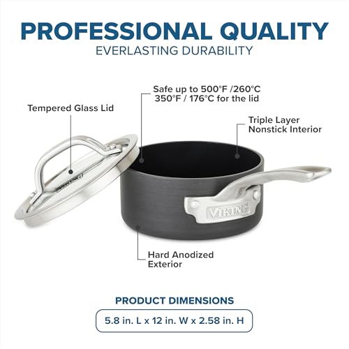 Viking 1 Quart Nonstick Saucepan with Glass Lid - Gray, Oven & Dishwasher Safe