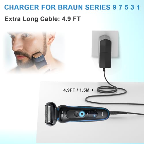 Shaver Charger for Braun Series 7 9 3 5 1, Electric Razor Shaver Adapter Power Supply Cord for Braun 3040s 340s 9385cc 370 720 760cc 790cc 720s-4 7865cc 9090cc 9330s 5018s 7020s 9095cc 390cc More
