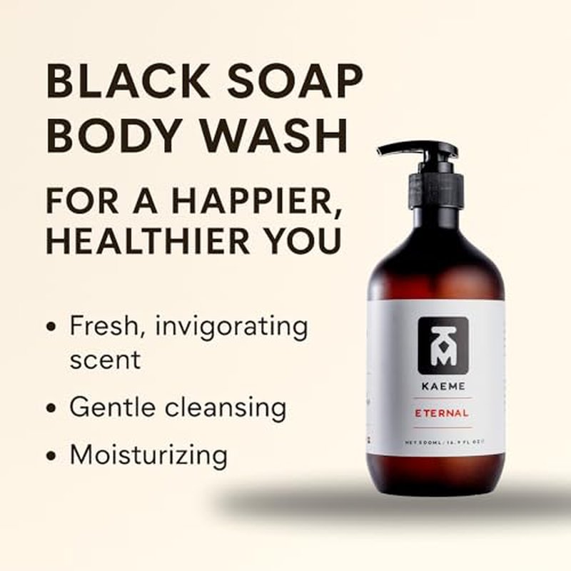 KAEME.COM ETERNAL African Black Soap Body Wash-Deep Cleansing & Moisturizing With Natural Antioxidant,Antifungal Hydrating Formula for Sensitive, Acne-Prone Skin,Sulfate,Paraben Free(500mL /16.9Fl oz)