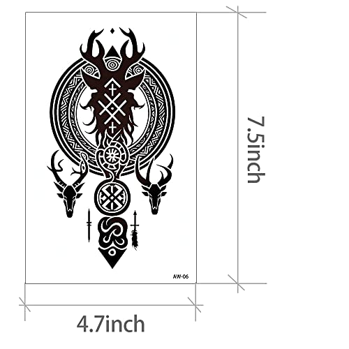 Temporary Tattoos AWLEE Waterproof Viking Tribal Totem - Long Lasting Fake tattoo for Men and Women 10 Sheets