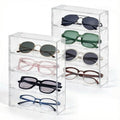 2PCS Clear Acrylic Sunglasses Organizer, Plastic Stackable Eyeglass Case Storage Organizers with 4 Drawers, Glasses Organizer for Women for Glasses Jewelry Watch Storage-9.65*6.89*2.56 Inch