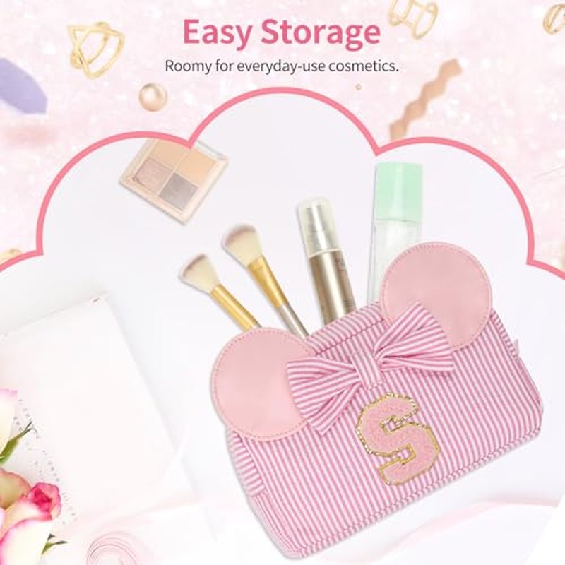 Easter Basket Gifts for Girls, Initial Makeup Bag for Girls, Cute Makeup Bag Small Cosmetic Bag Travel Toiletry Bag, Personalized Birthday Gift for Girls Sister Daughter, Teen Girls Gifts Trendy Stuff