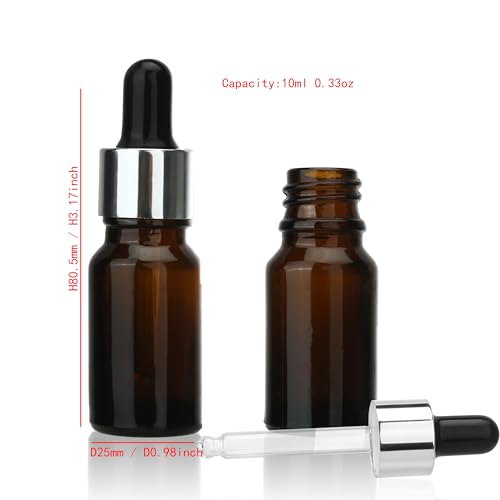 COSIDEA 30 pcs Empty 10ml 0.33oz amber glass dropper bottles for essential oil liquids travel containers leak proof