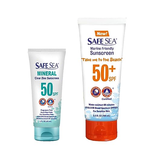 Safe Sea Jellyfish and Sea-Lice Sting-Blocking Body and Face Sunscreen Bundle | SPF50+ 3.4 Fl oz + SPF50 2 Fl oz Mineral | Waterproof, Biodegradable, Coral Reef-Safe Sunscreen